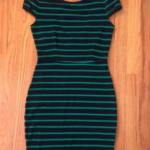 Navy and green striped body-con dress